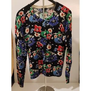 Ladies Talbots Floral Longsleeve‎ Cardigan Plastic Buttons Sz M